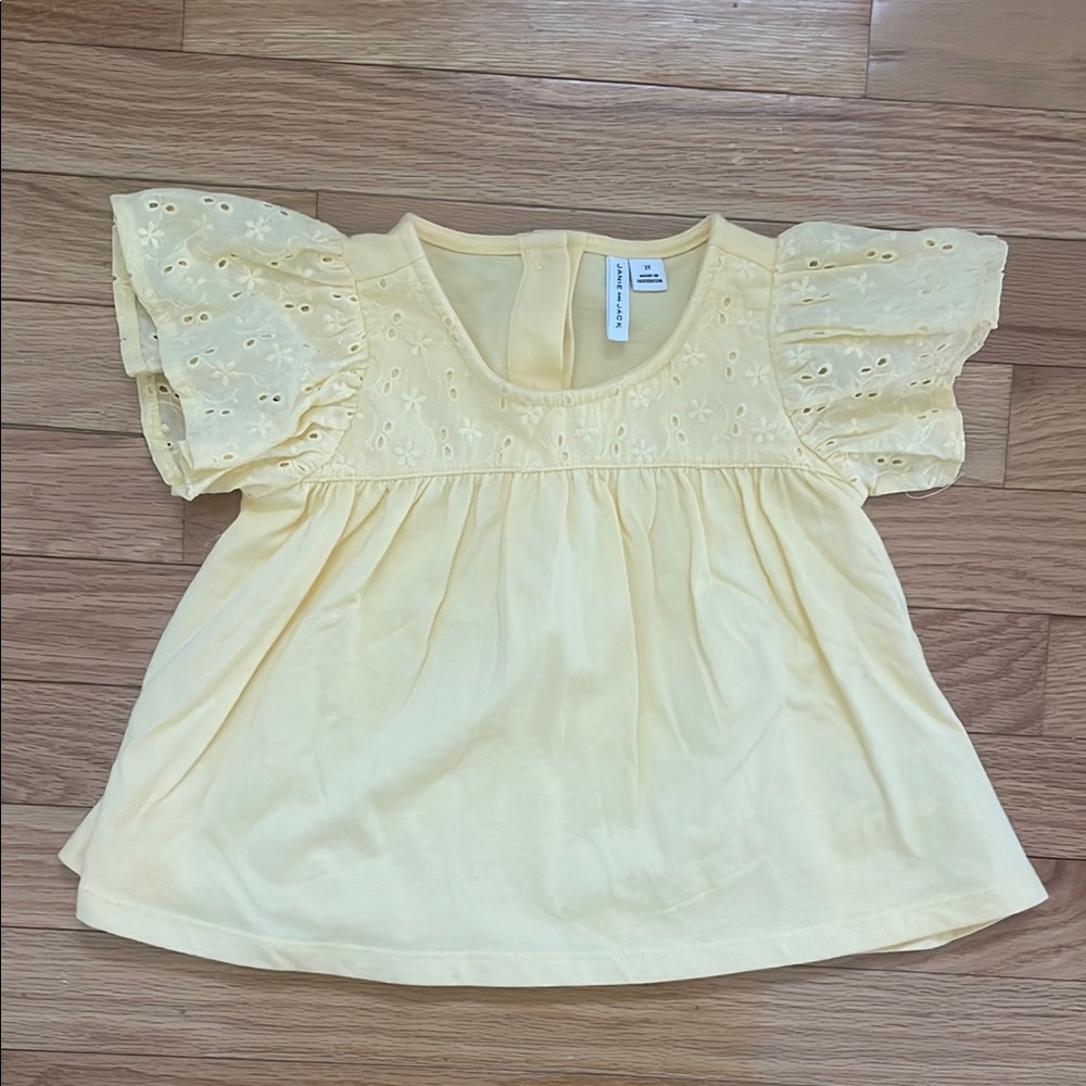 Janie + Jack 2T Yellow Eyelet Sleeve Baby Top - Never Worn